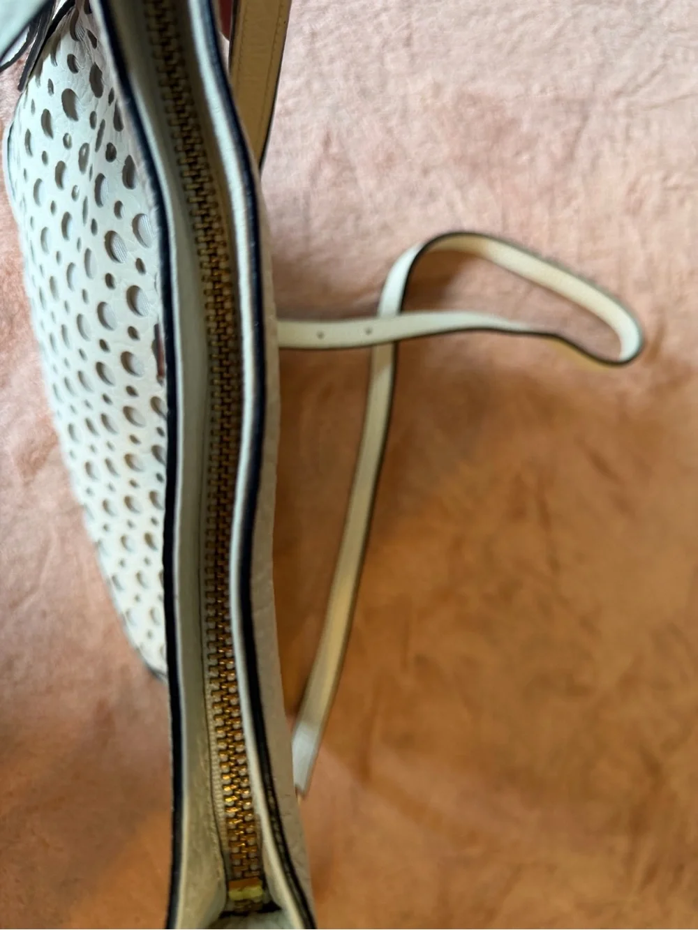 kate spade White Leather Perforated Crossbody Bag with Gold Hardware